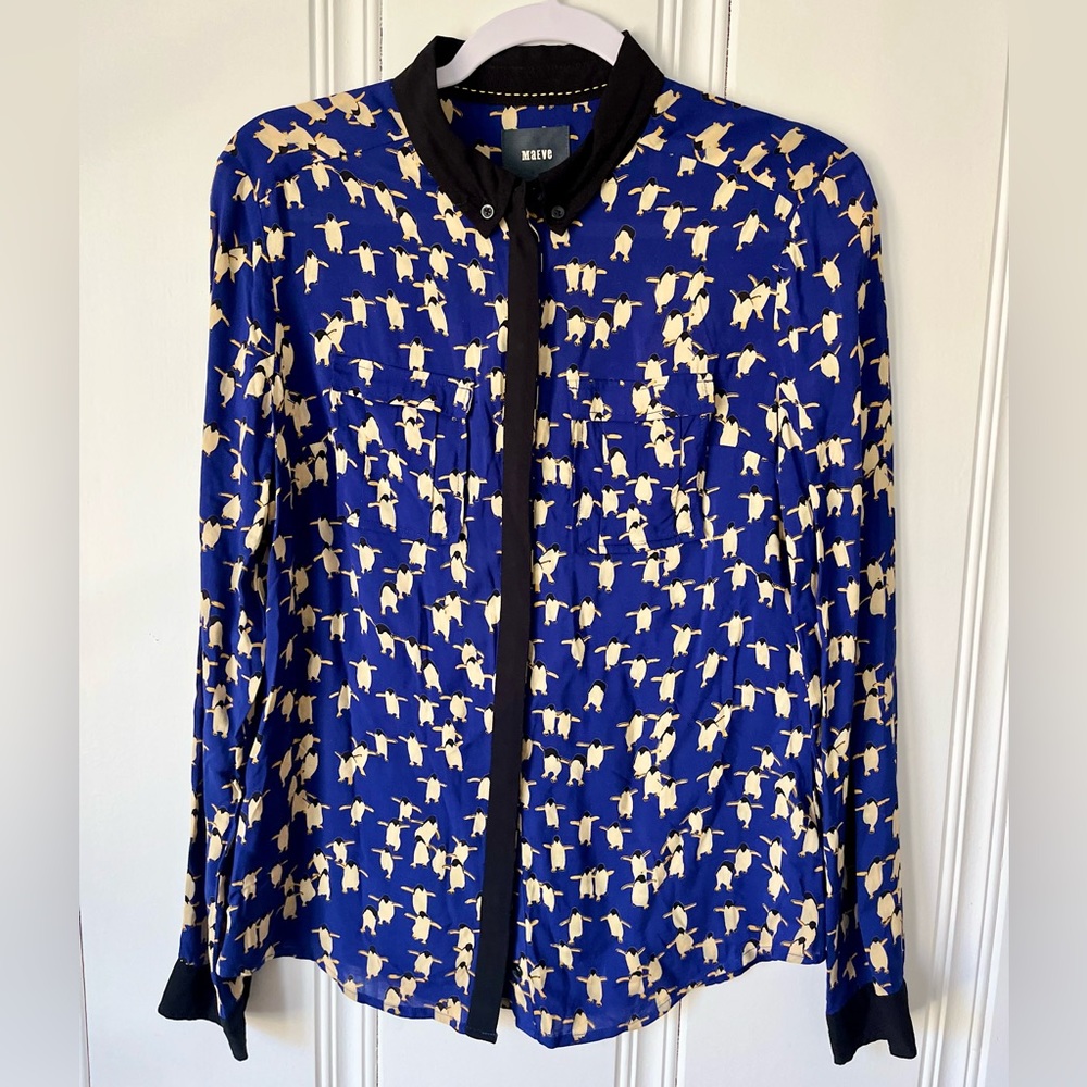 Womens Maeve Anthropologie Blue Penguin Size 2 XSmall Business Casual